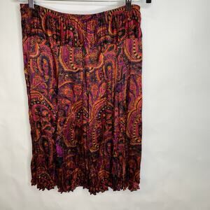 100% Silk Nygard Collection Red Purple Black Paisley Crinkle Skirt Sz Medium